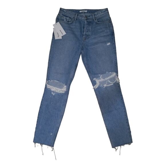 NWT GRLFRND "Karolina" Distressed High Rise Straight Crop Jeans Size 28 - Picture 5 of 9